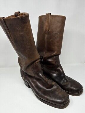 Frye Brown Leather Pull-On Cowboy Boots Size 11D Men's Made In USA SEE PHOTOS